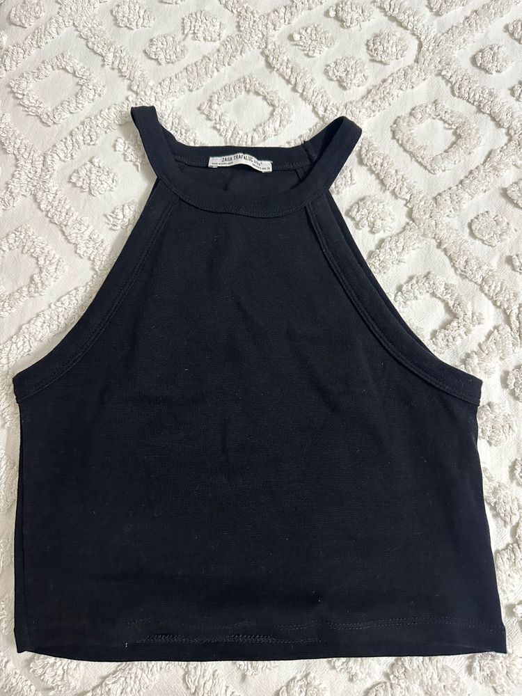ZARA Black Halter Neck Crop Top