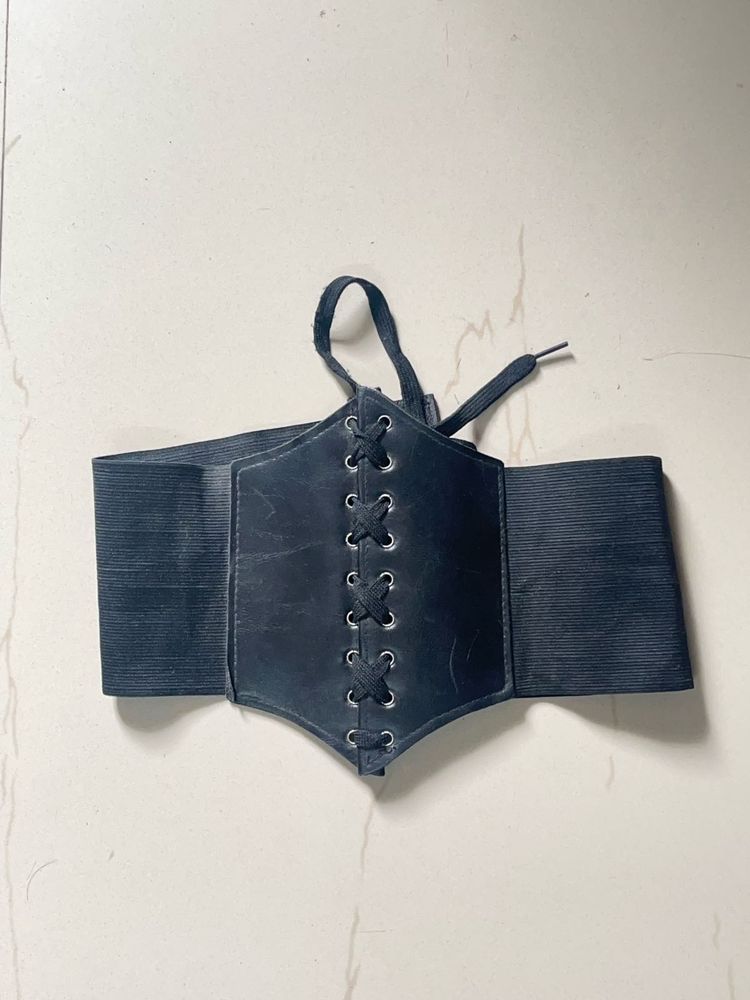 Black Corset Belt - Adjustable velcro &amp; lace up