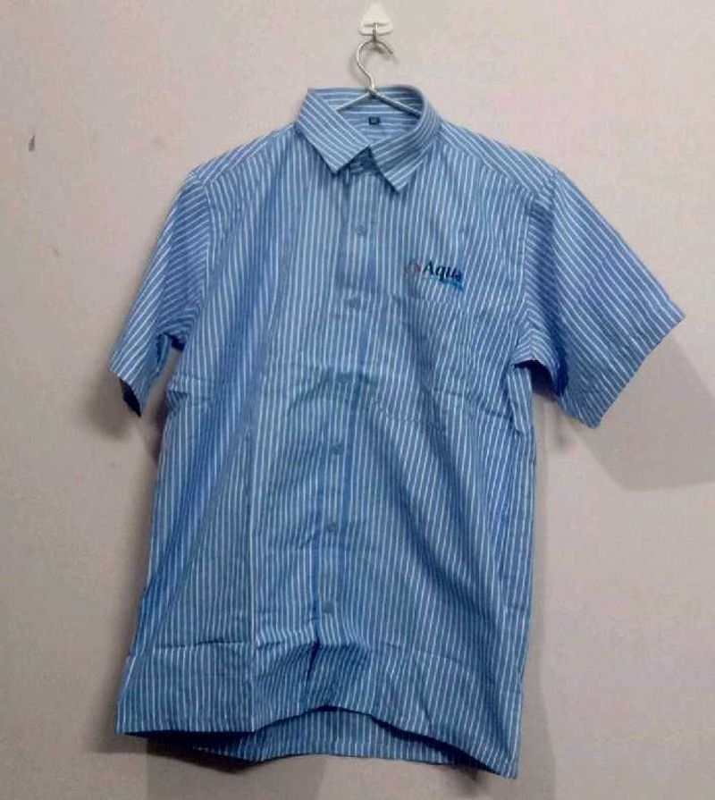 Men's Blue Striped Short Sleeve Shirt