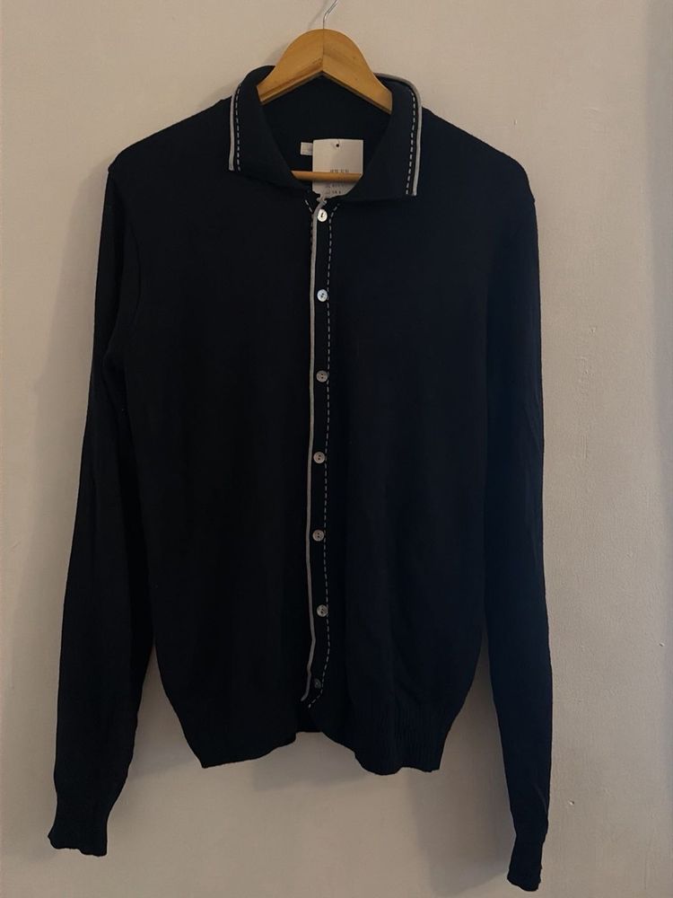 Men's Black Collared Cardigan Sweater