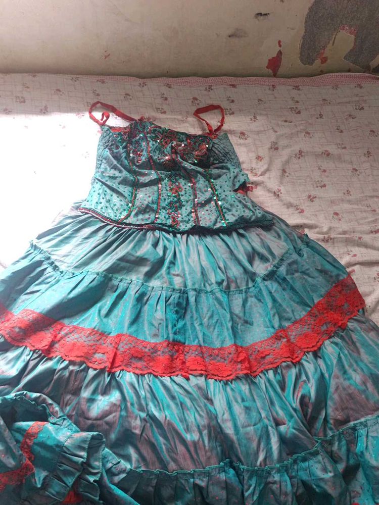 Beautiful Teal &amp; Red Lehenga Choli Set