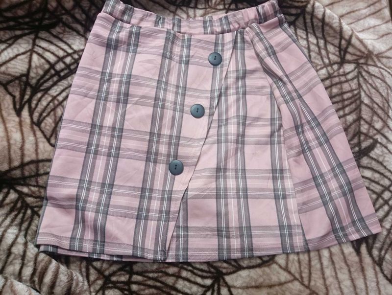 Pink Plaid Mini Skirt