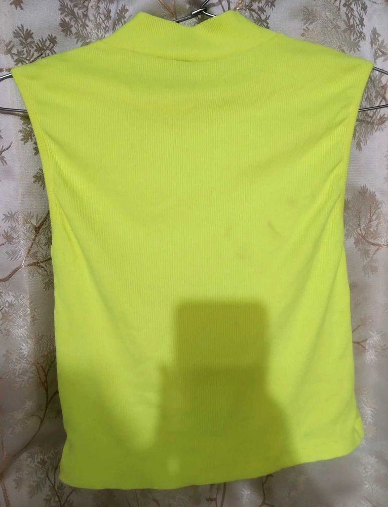 Neon Yellow Mock Neck Sleeveless Top