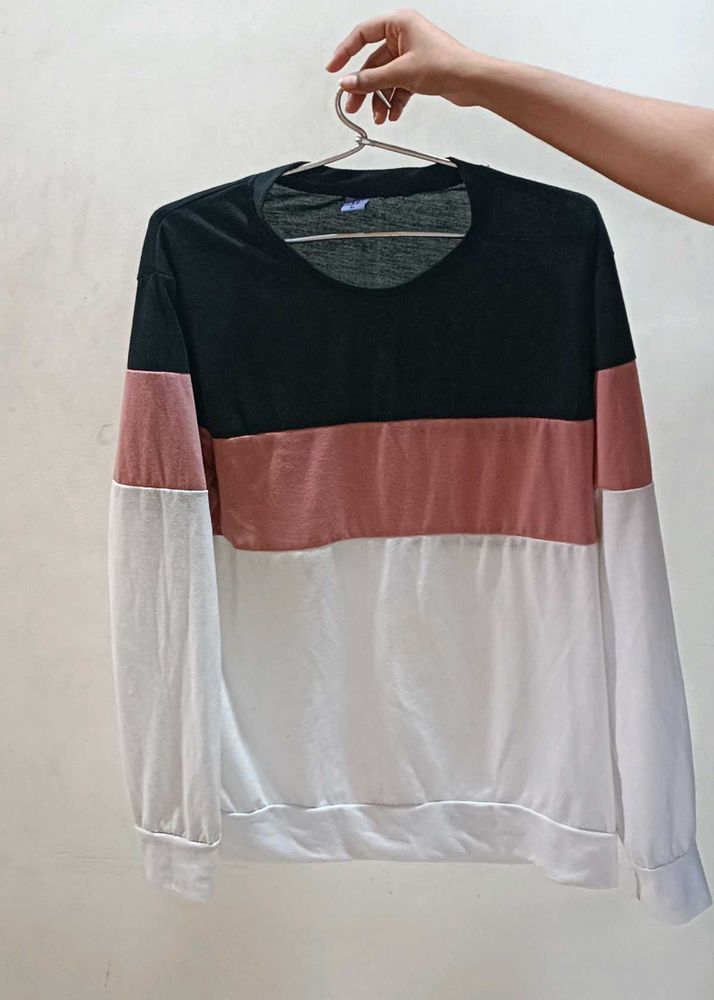 Color Block Full Sleeve Sweatshirt | Black, Pink &amp;