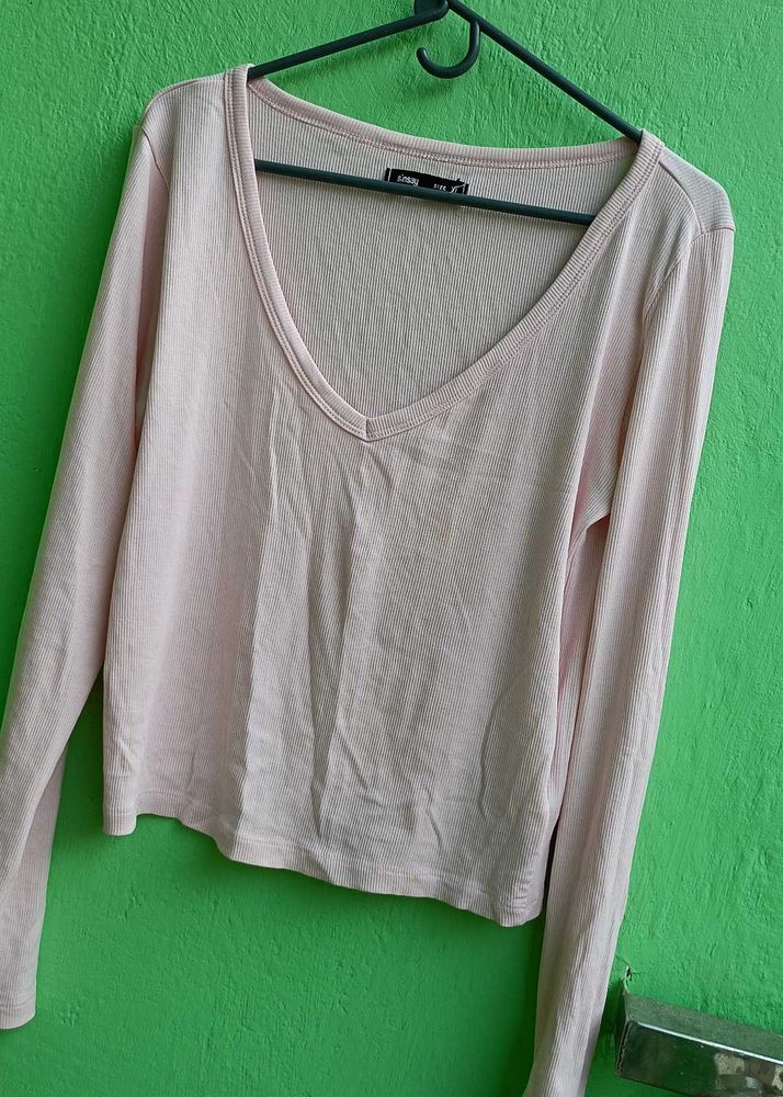Light Pink V-Neck Long Sleeve Top