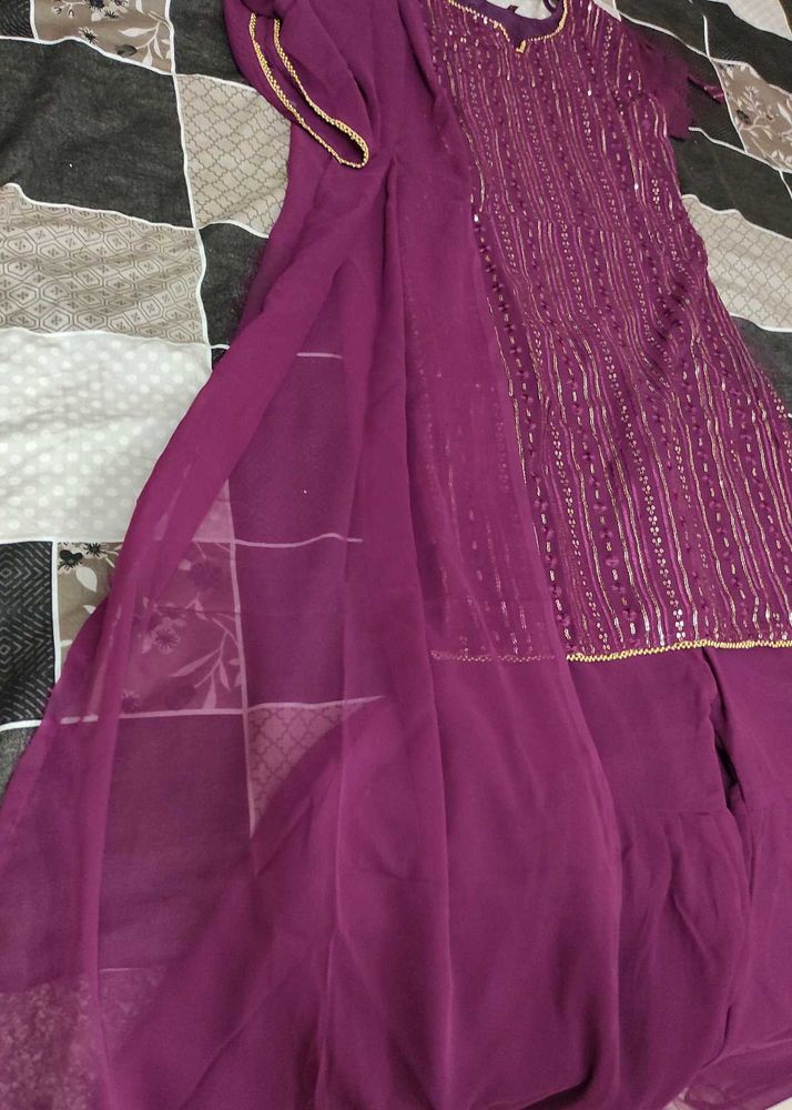 Purple Embroidered Kurta Set