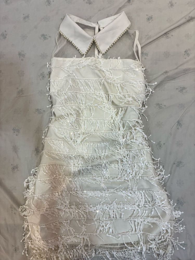 Stunning White Fringe &amp; Sequin Dress