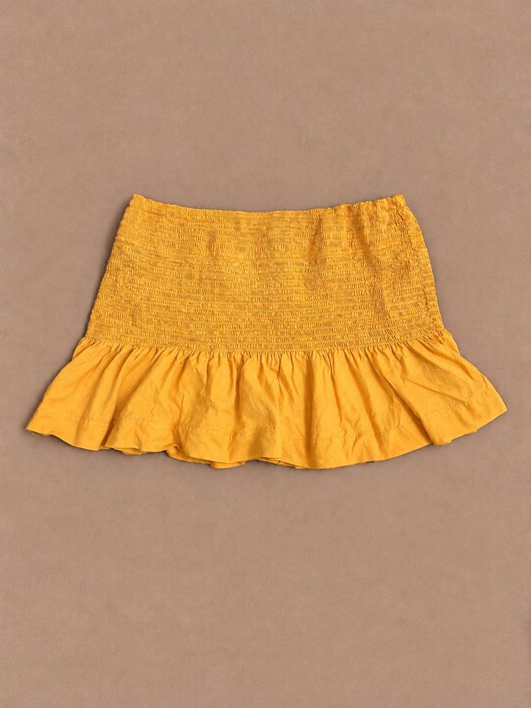 Yellow Smocked Flounce Skirt