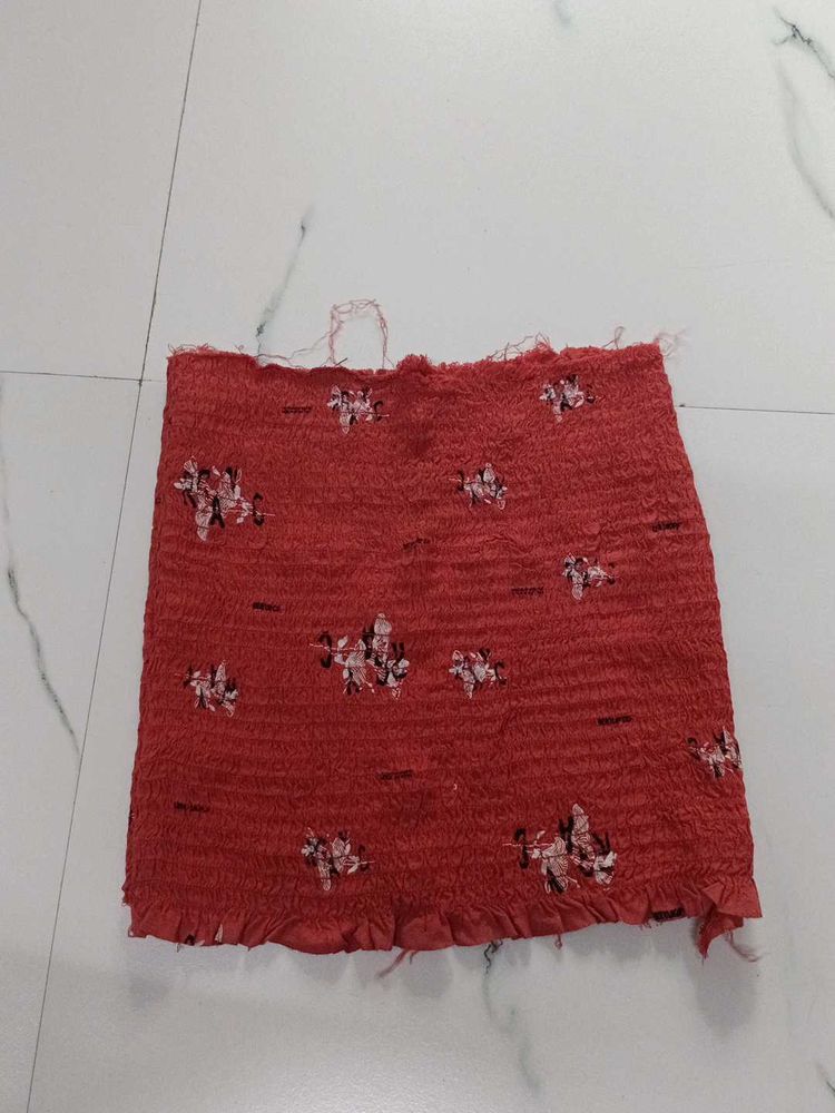 Red Smocked Floral Blouse