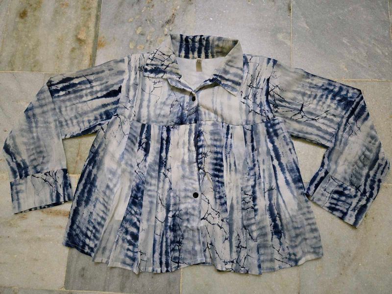 Blue Tie-Dye Shirt Tunic Top