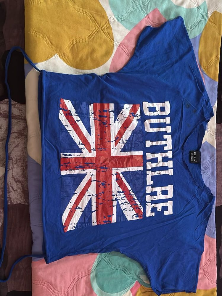 Royal blue oversized graphic crop tee