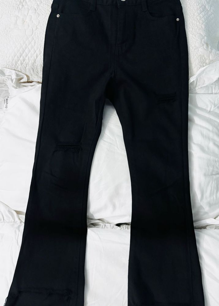Black Distressed Flare Jeans