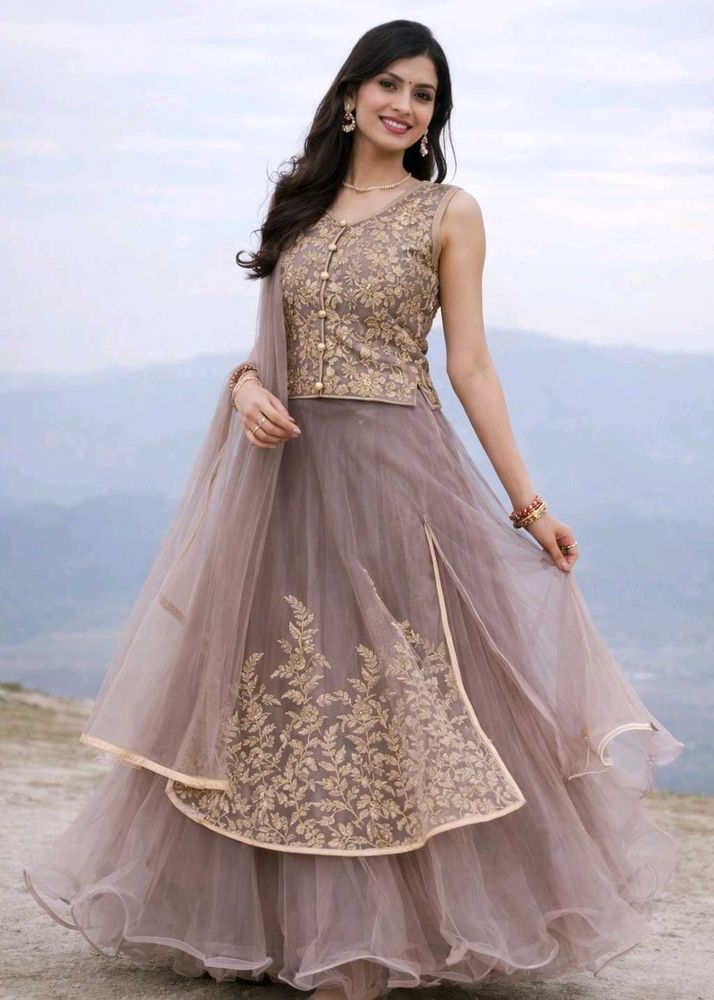 get free earrings Grey Embroidered Lehenga Choli
