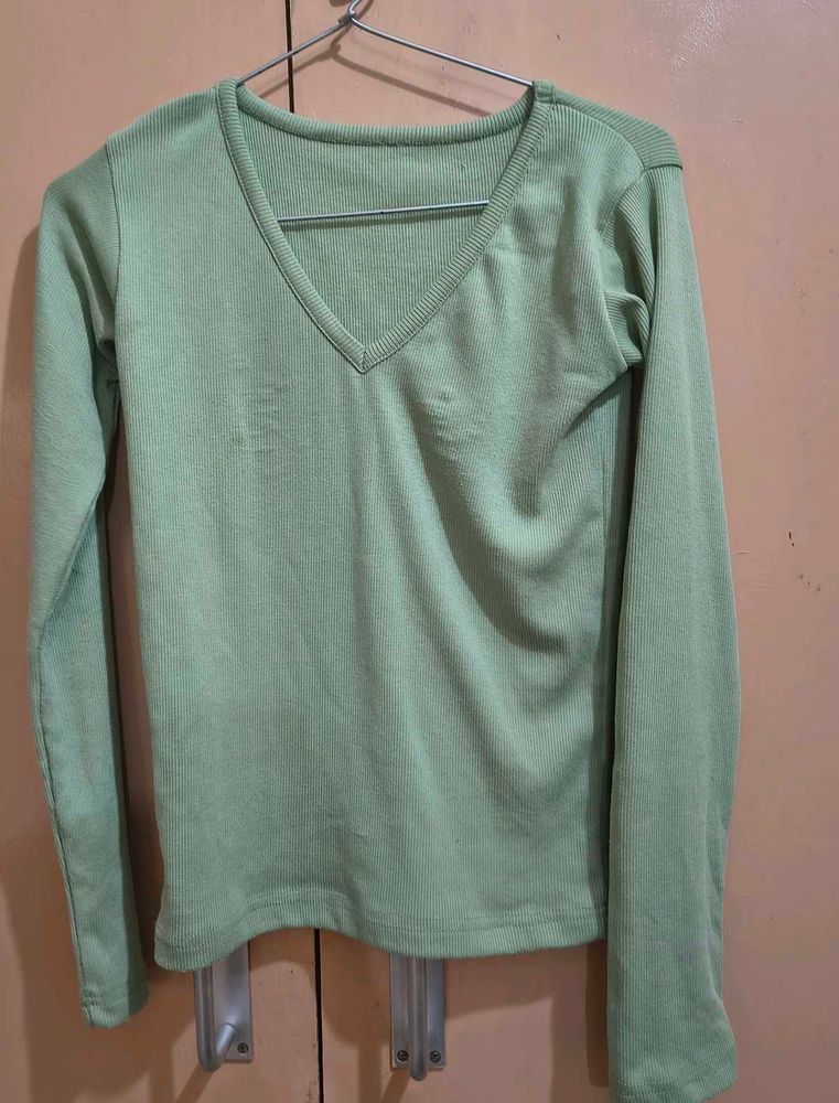Light Green V-Neck Long Sleeve Top❤️🤌