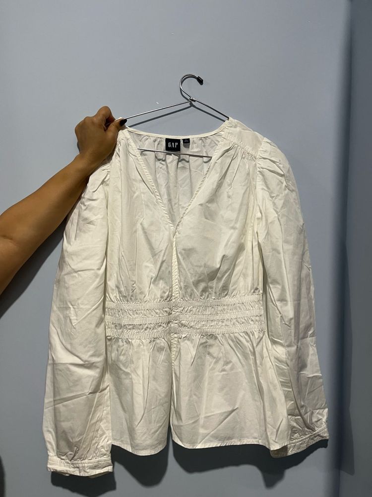 Gap White Smocked Waist V-Neck Top