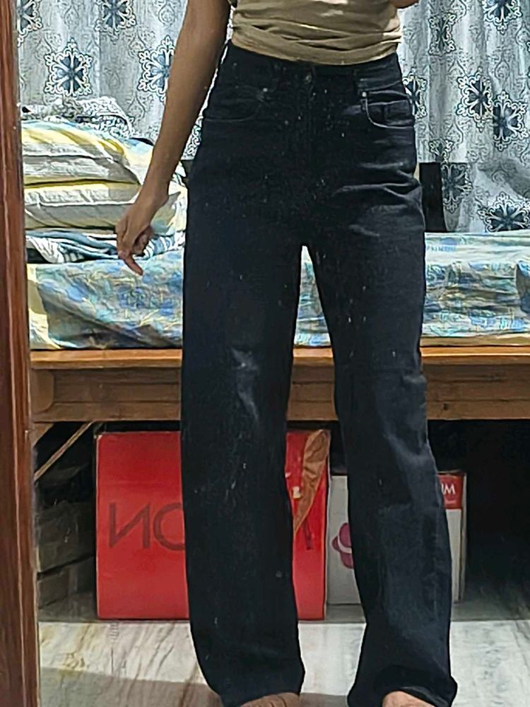 SASSAFRAS  High Waisted Black Wide Leg Jeans