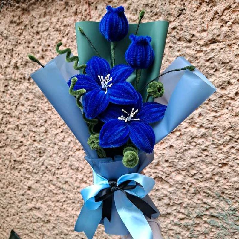 Handmade Blue Velvet Flower Bouquet