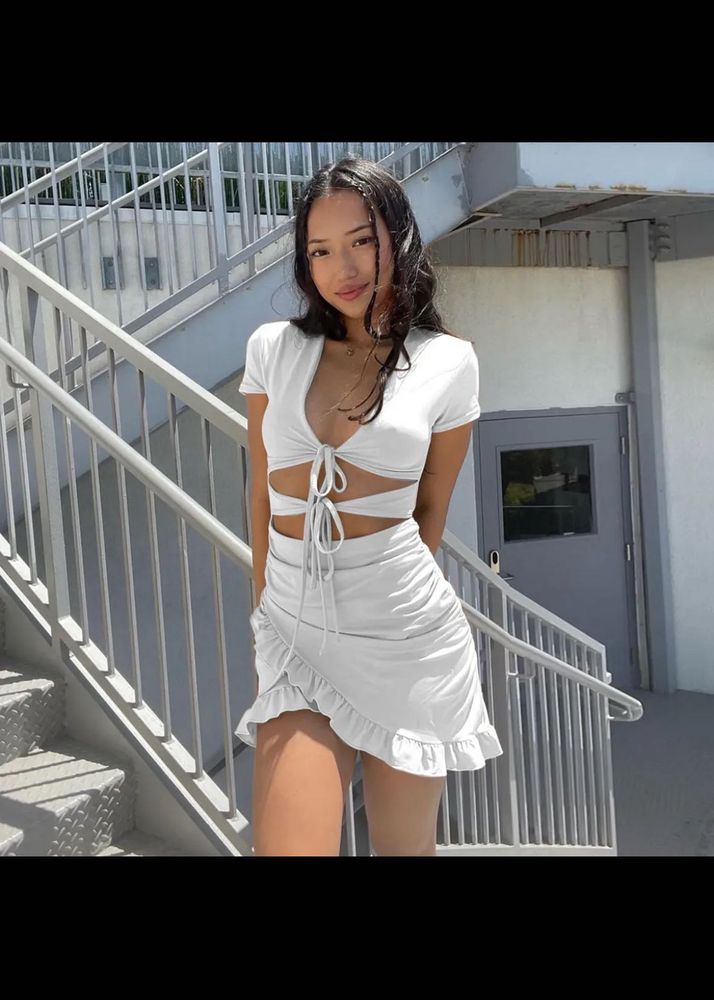 White Cutout Tie Front Dress