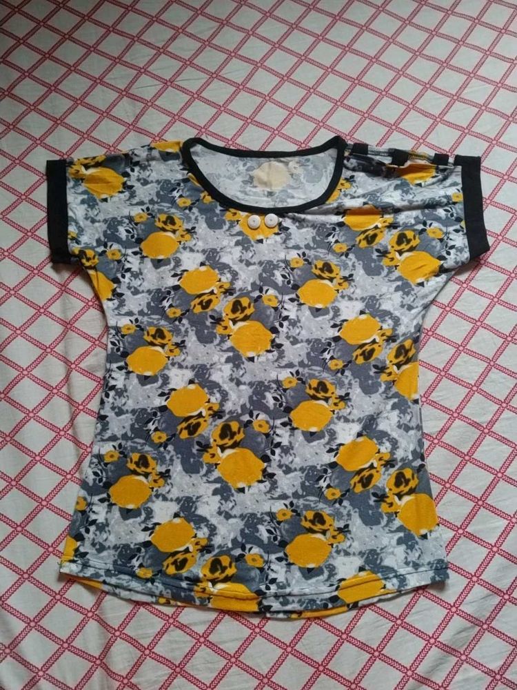 Cute Yellow Floral Print Top