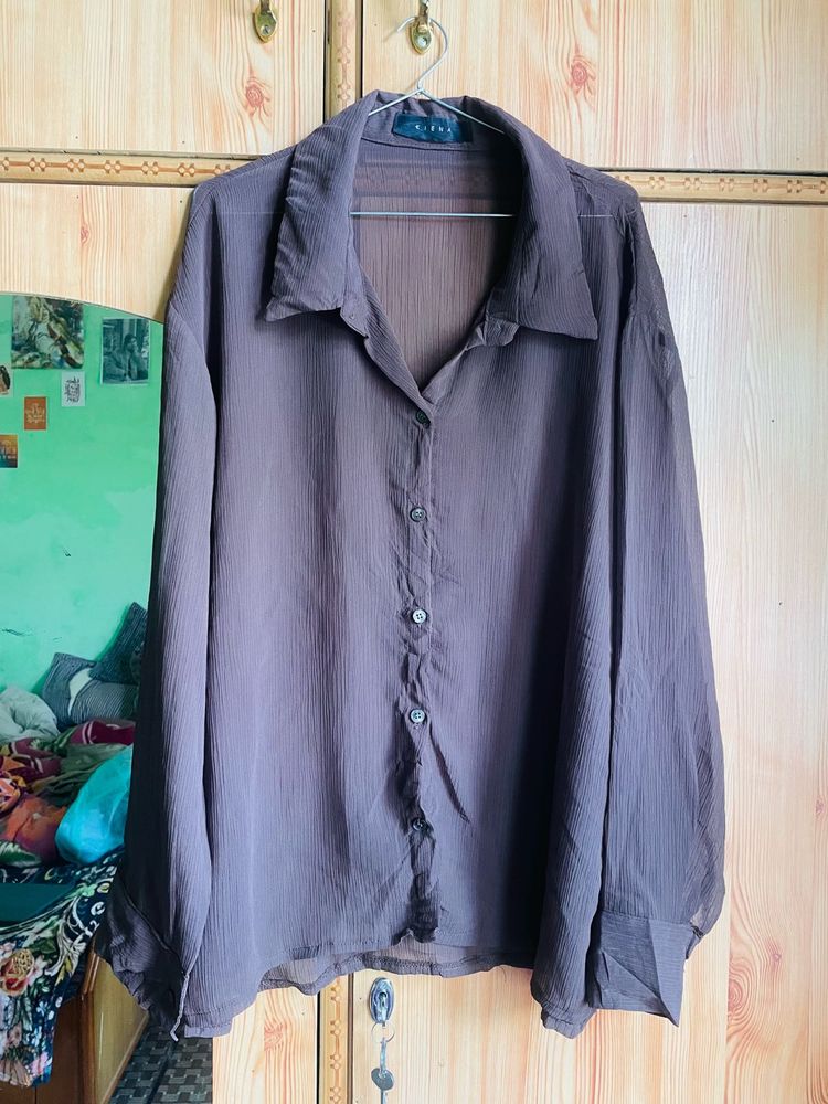 Sheer Brown Button-Up Shirt