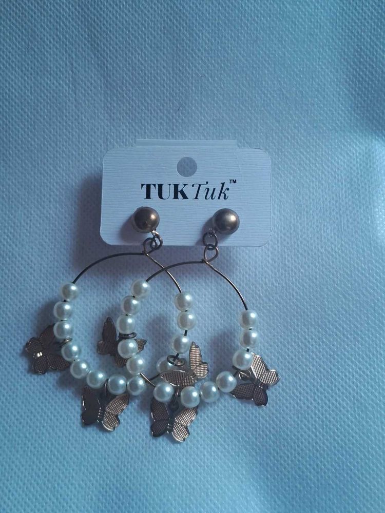 Butterfly Pearl Hoop Earrings