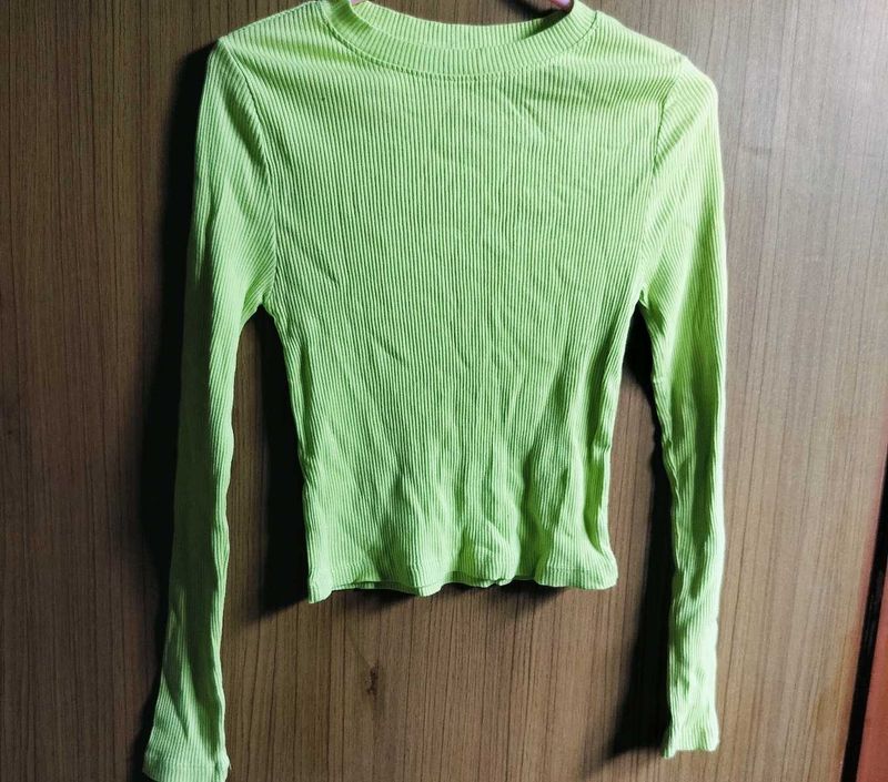 Lime Green Ribbed Long Sleeve Top
