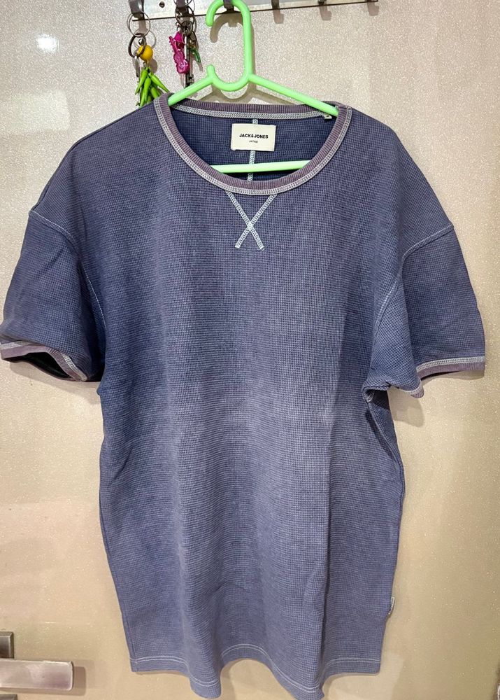 Jack &amp; Jones Blue Textured drop shoulder T-Shirt