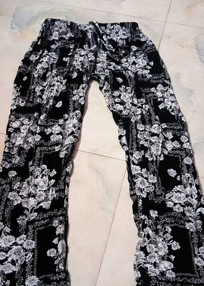 Flowy Black &amp; White Floral Pants