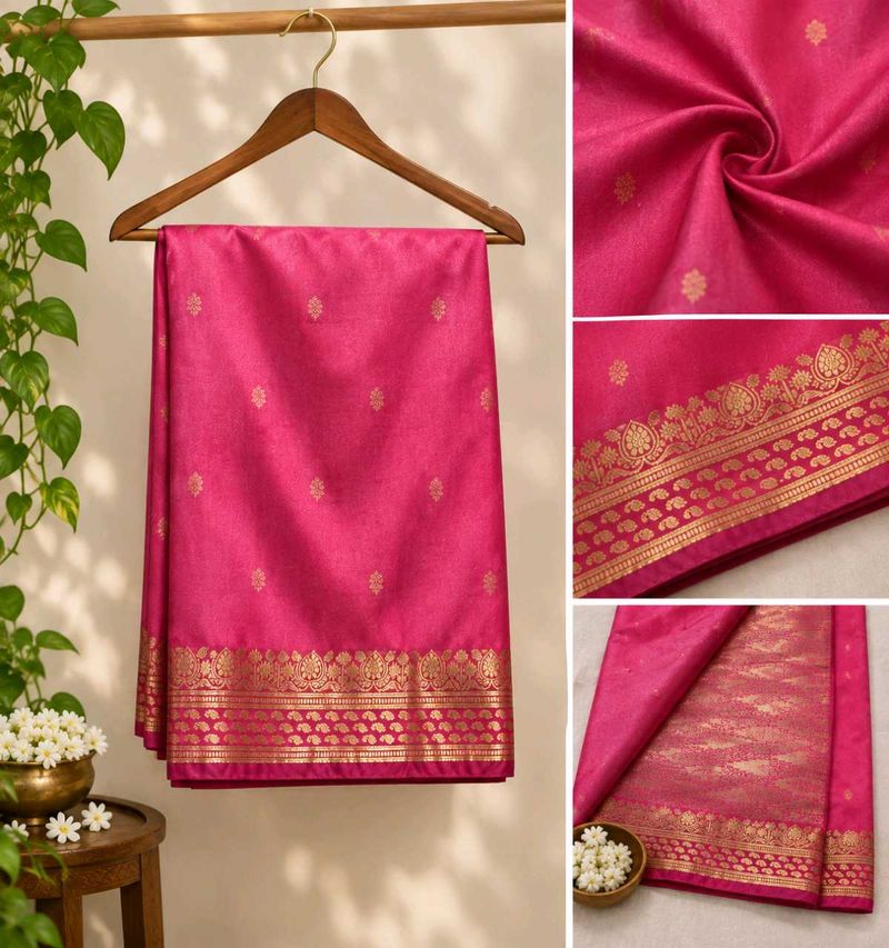 Elegant Pink Saree with Gold Border