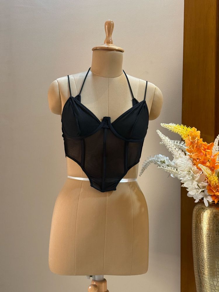 Chic Black Mesh Corset Top