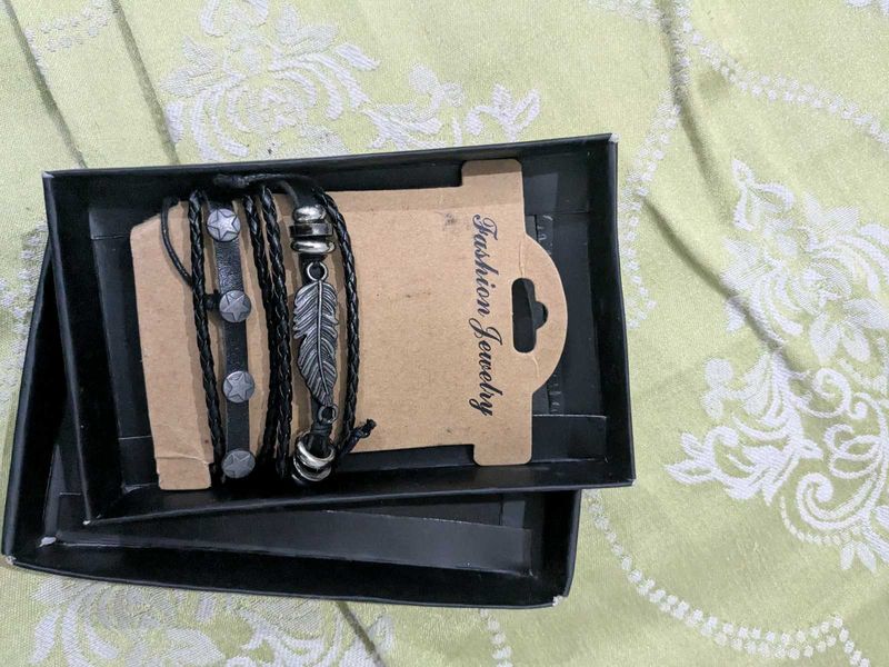 Leather Feather Bracelet Set