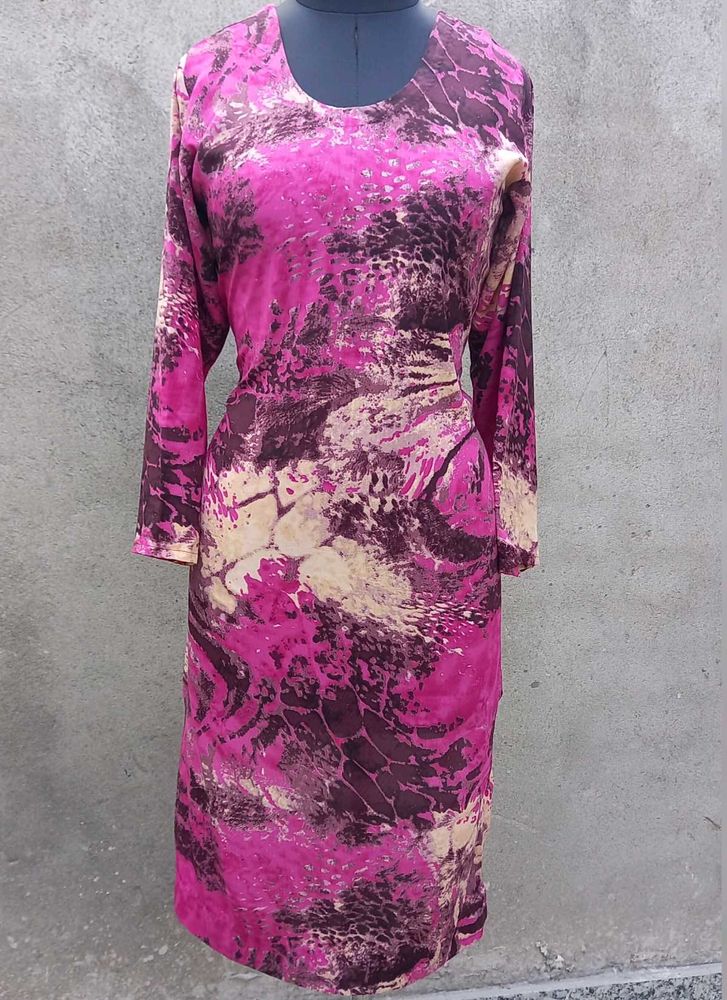 New Vibrant Pink Abstract Print Dress