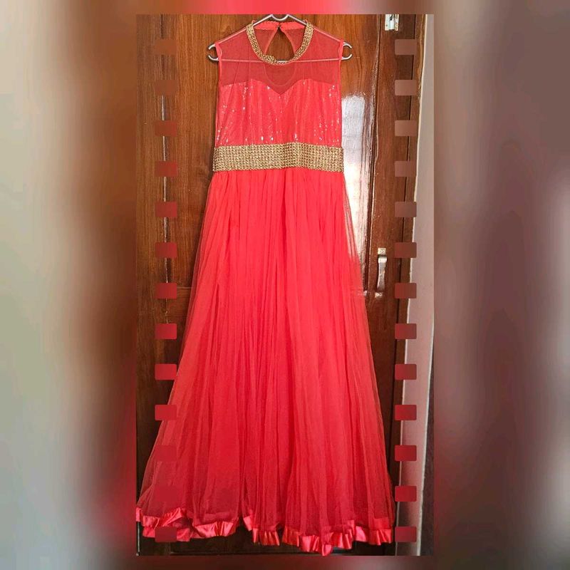 high flared stunning Coral netted Ethnic Gown