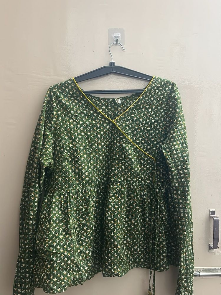 Stylish Long Sleeve Green Printed Kurta