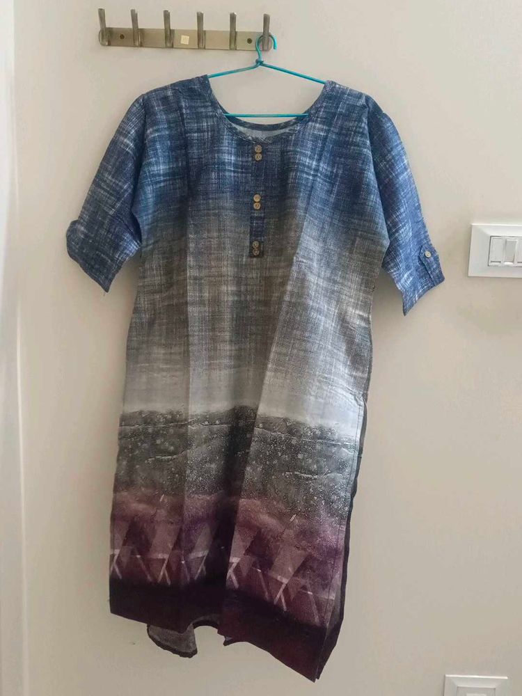 Denim look Blue Ombre Printed Kurta