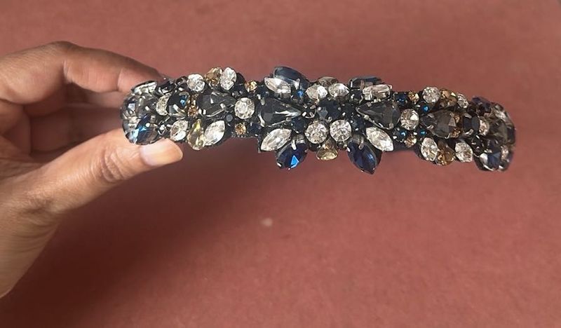 Navy Blue &amp; Silver Jeweled Headband