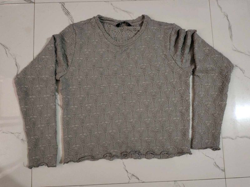 Grey Textured Long Sleeve Top