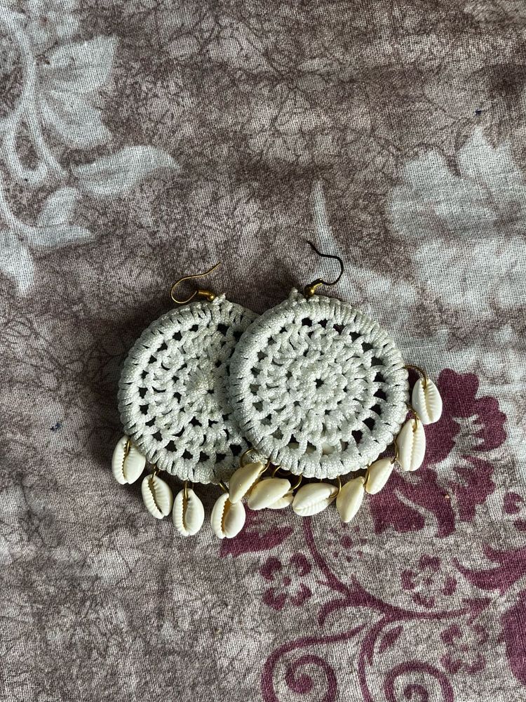 Handmade Boho Crochet Earrings with Cowrie Shells