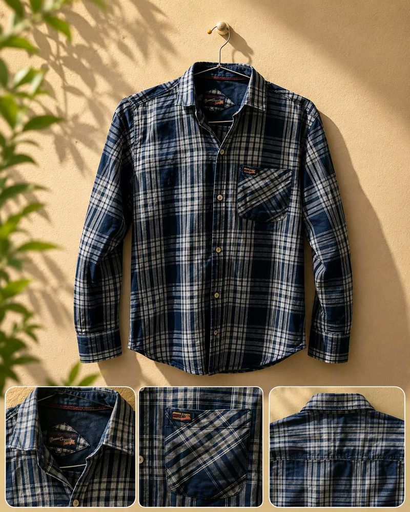 Men's Blue Plaid Casual Shirt