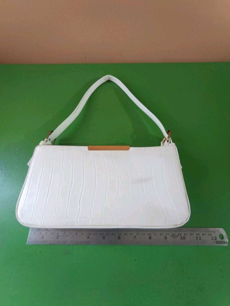 White Croc Embossed Shoulder Bag