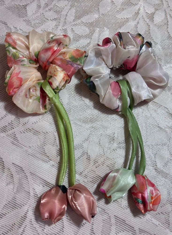 Floral Scrunchies with Tulip Charms