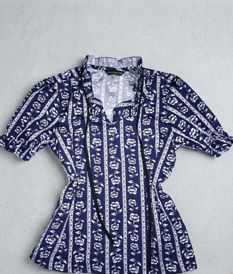 Blue Floral Print Kurta