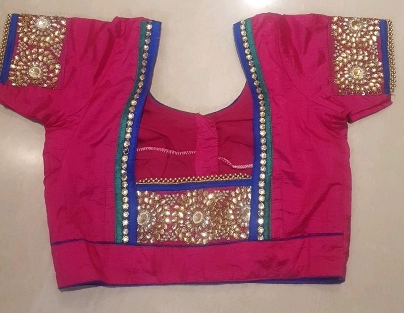 Hot Pink Kundan Work 36 Bust Blouse