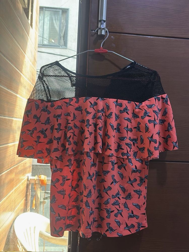 Chic Bird Print Ruffle Top