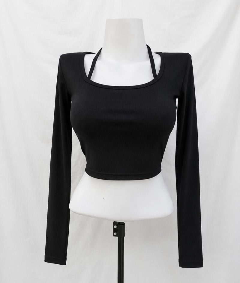 Chic Black Long Sleeve Crop Top