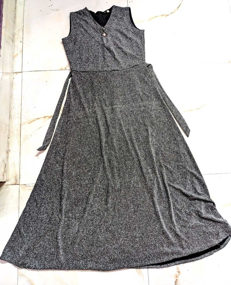 Elegant Sparkling Silver Maxi Dress