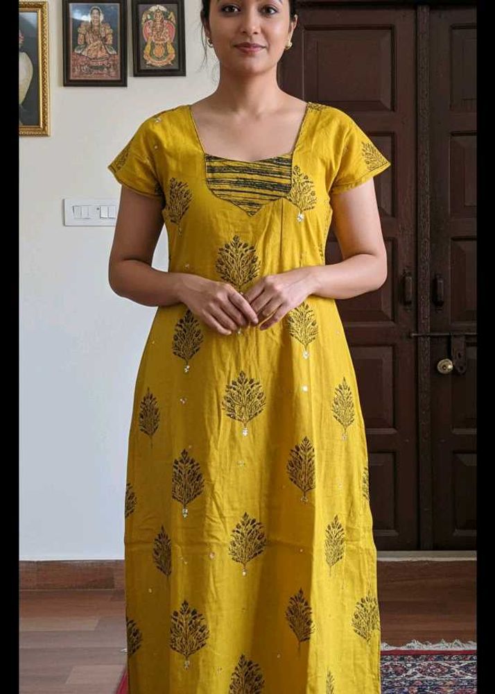 Yellow Printed Kurta