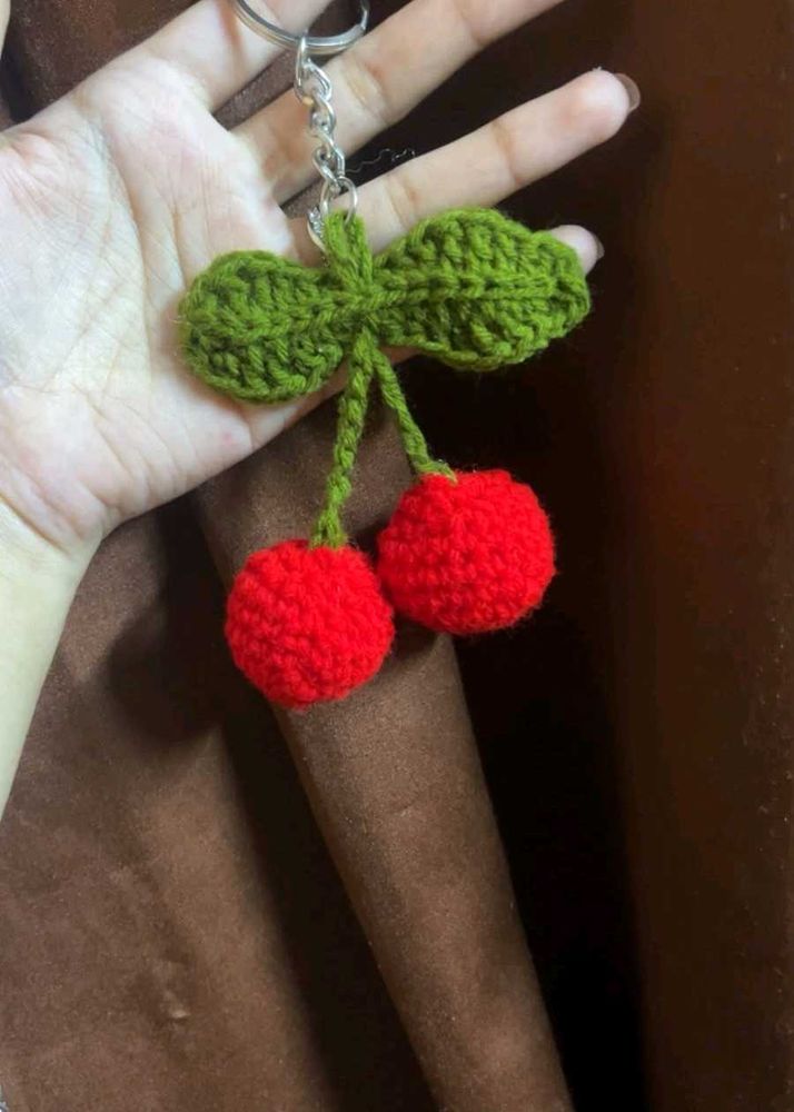 Crocheted Cherry Keychain
