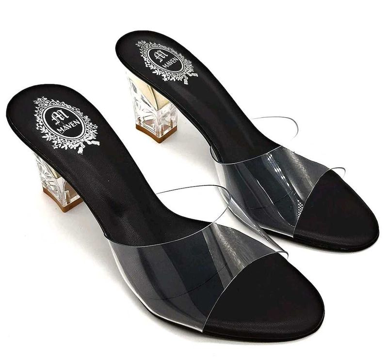 Maven Women’s Transparent Strap Heels – Black Eleg
