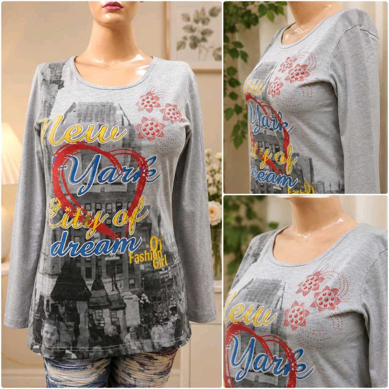 Grey New York Graphic Long Sleeve Top